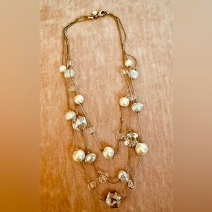 LOFT faux pearl and crystal 3 strand necklace. EUC 🩵